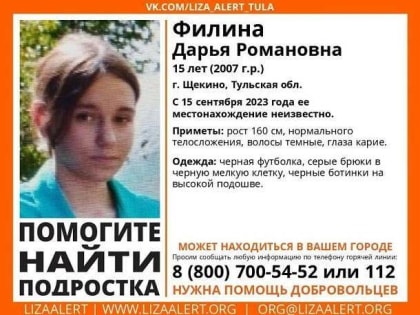 Волонтеры ищут 15-летнюю жительницу Щекино