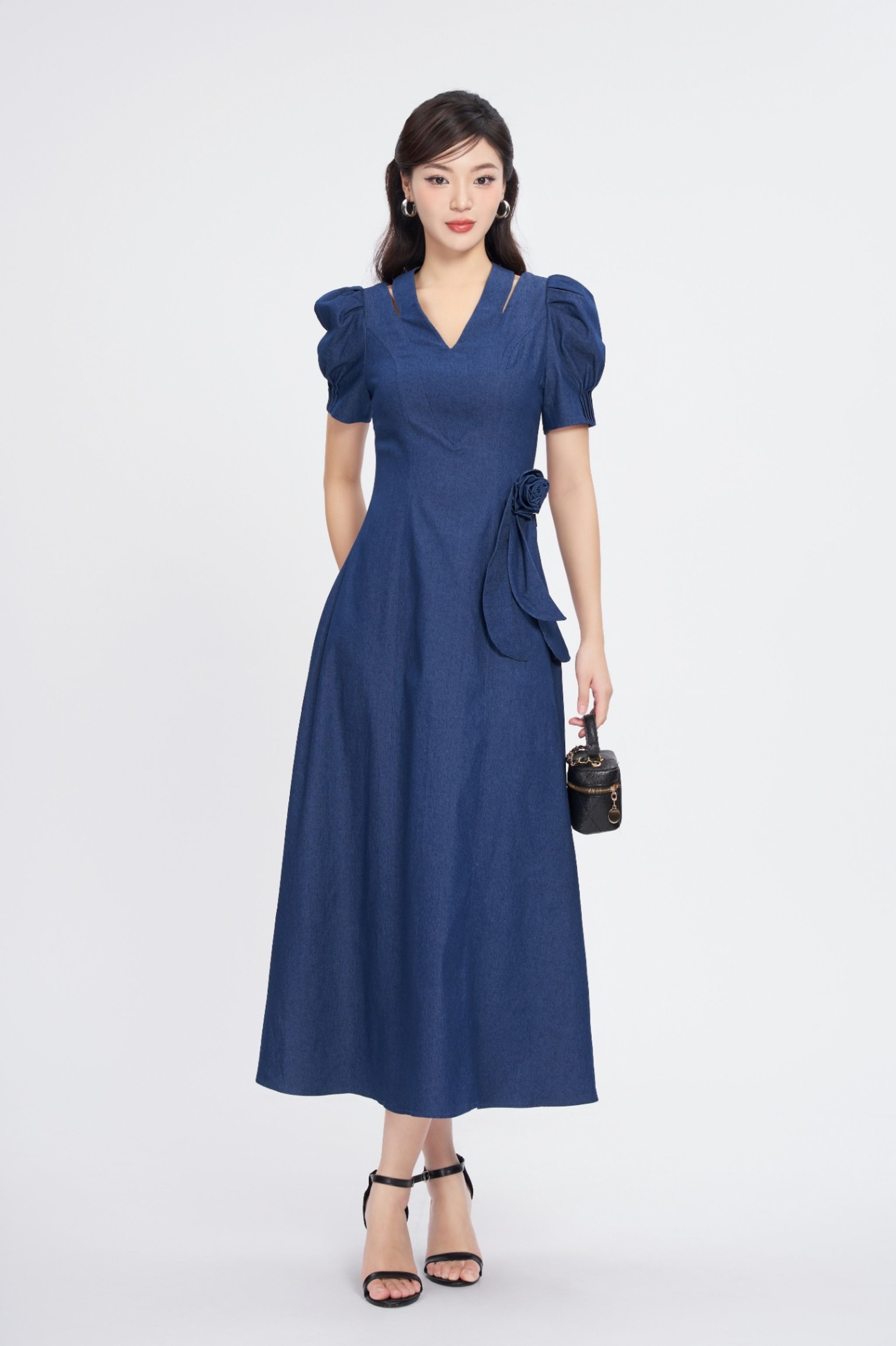 Váy jean tay phồng