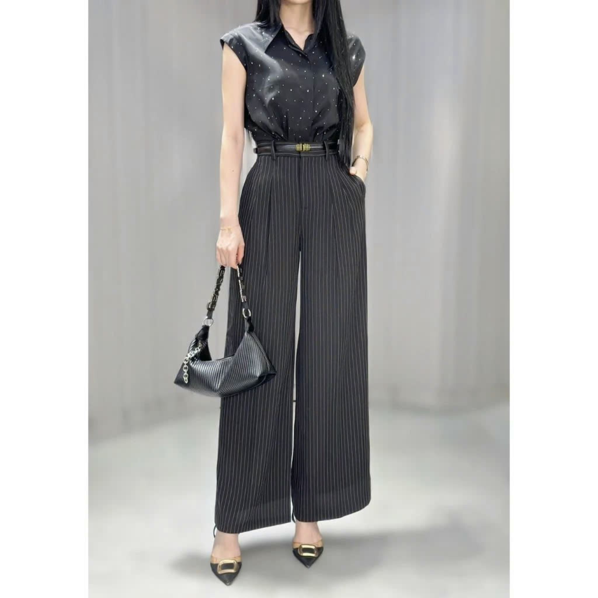 Quần suông kẻ sọc 2 ly