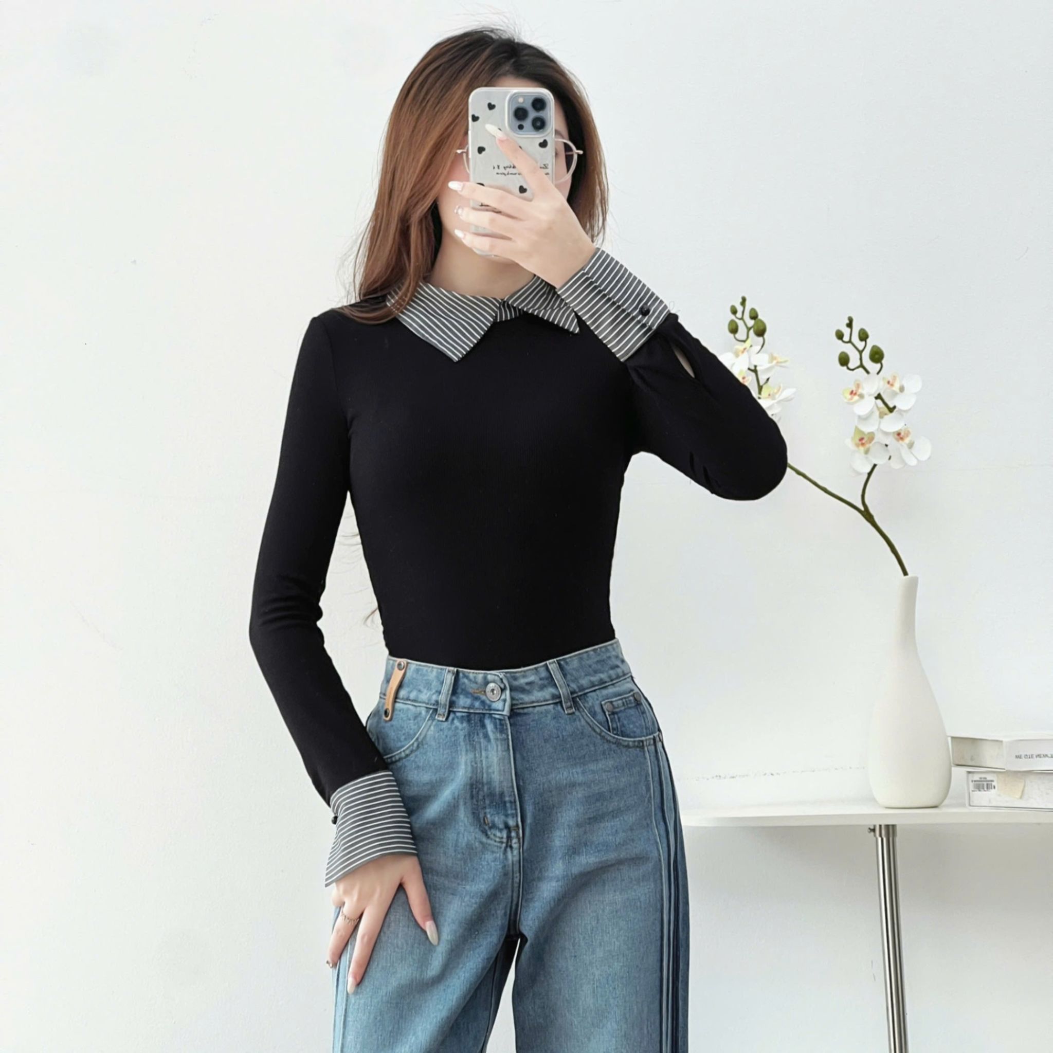 Áo thun phối kẻ Ella