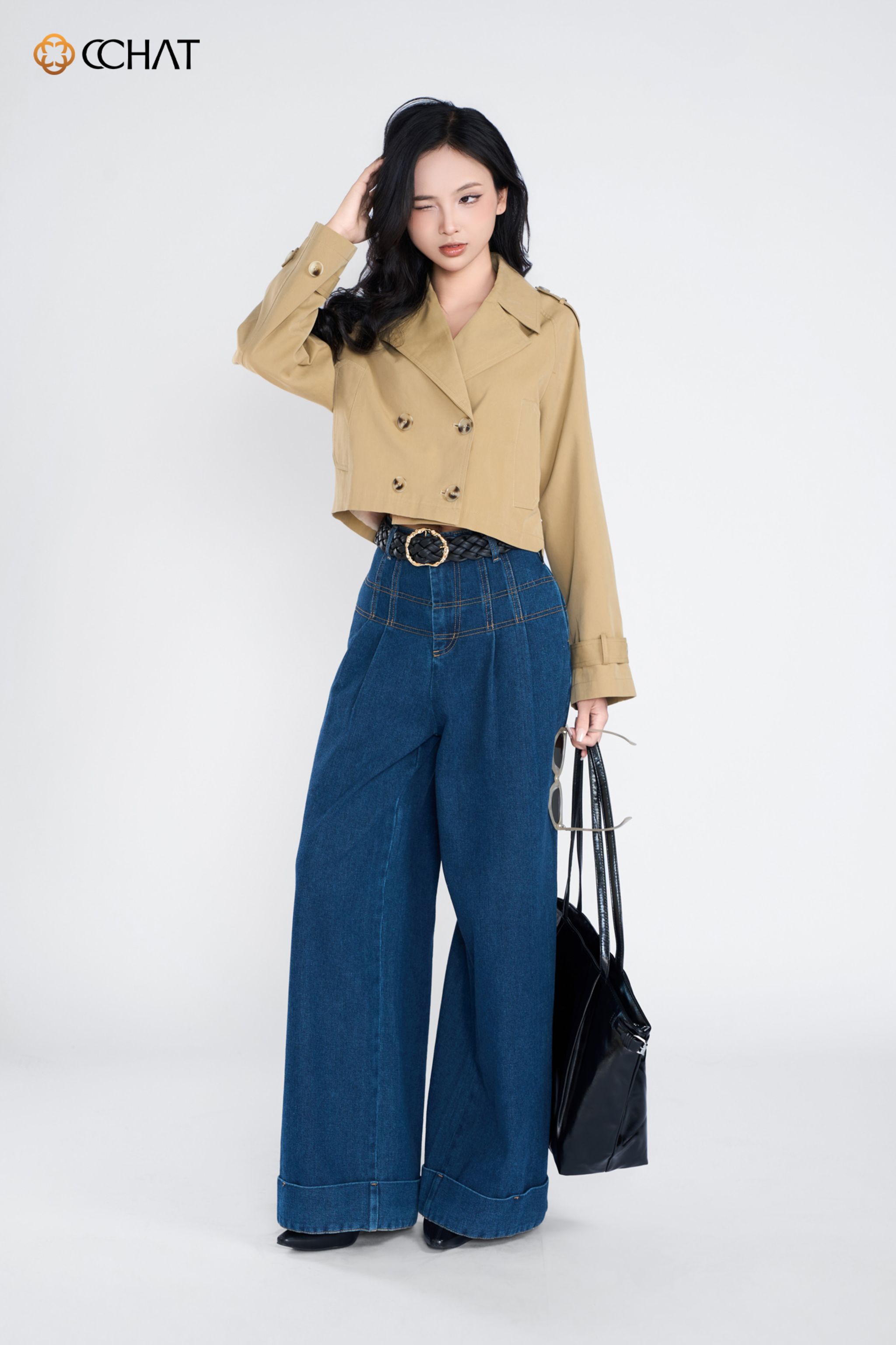 Quần jeans lơ vê gấu to
