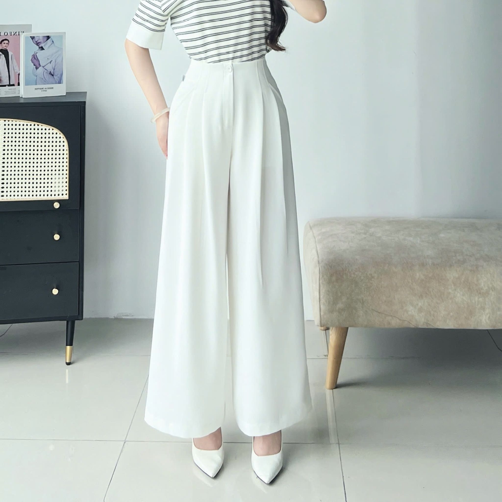 Quần suông túi chéo Fringed