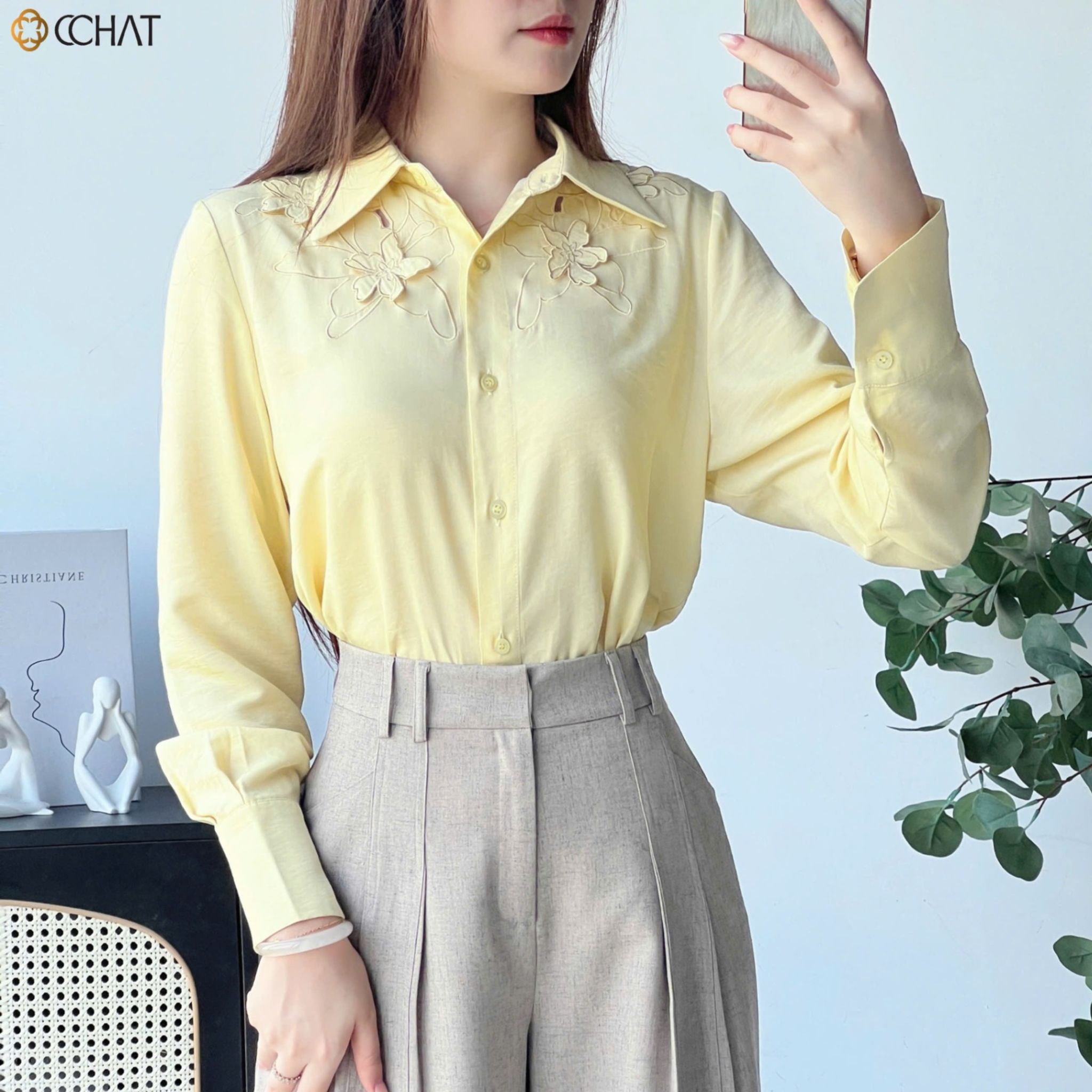 Sơ mi thêu hoa cut lazer