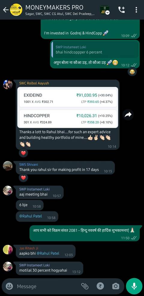 Arthshala community — real trading discussion and results shared in the group