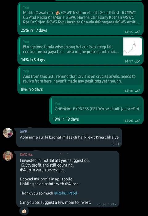 Arthshala community — real trading discussion and results shared in the group