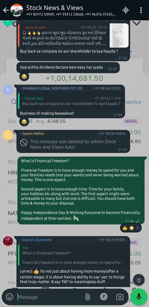Arthshala community — real trading discussion and results shared in the group