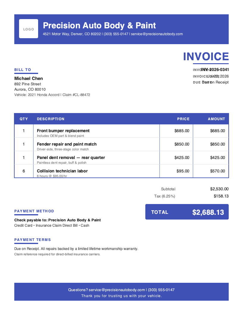 Bold Auto Body Invoice Template