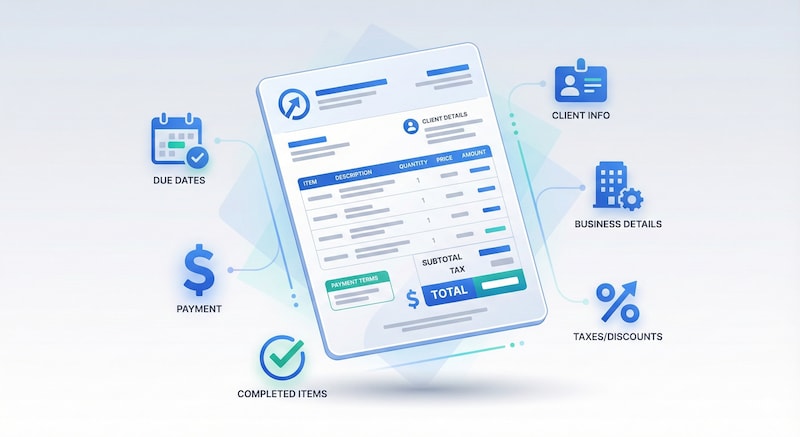Professional invoice document with highlighted fields