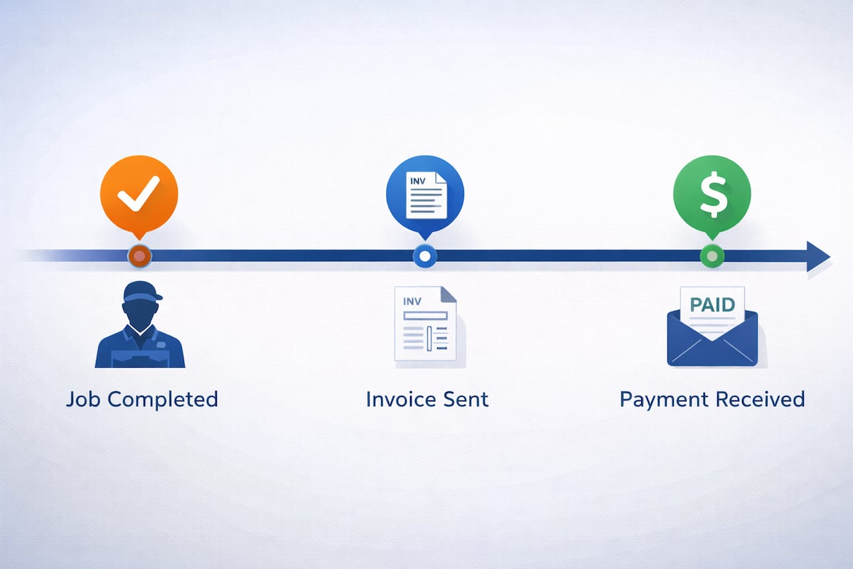 Invoice date definition diagram showing the relationship between service date, invoice date, and due date on a payment timeline