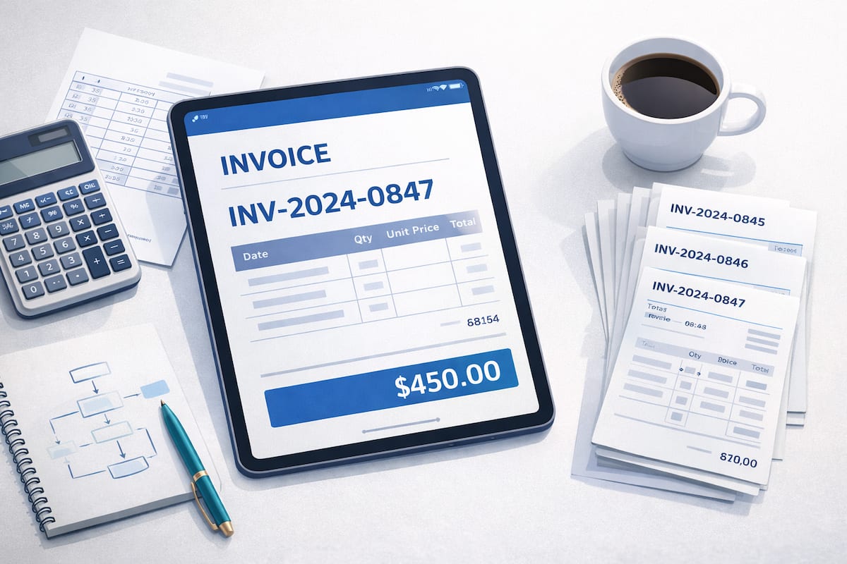 Invoice numbering system comparison chart showing sequential, date-based, client-coded, and project-based formats
