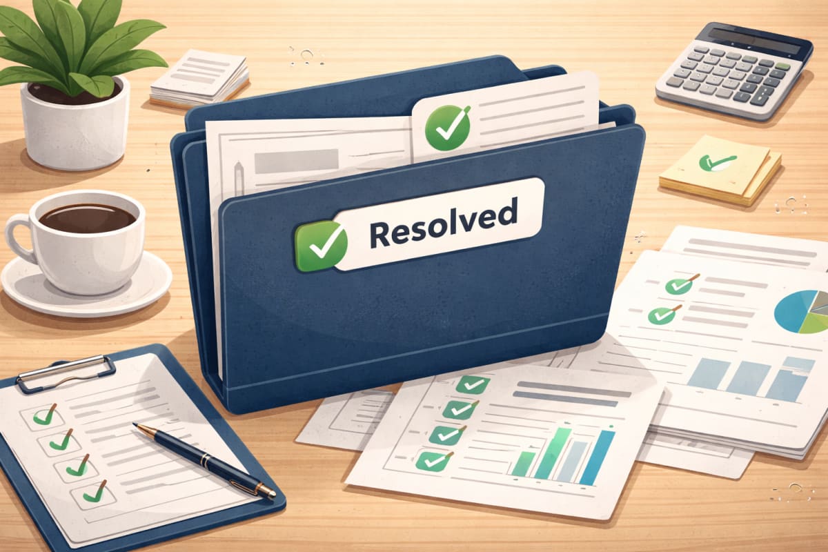 Organized workplace with invoice documents for debt collection process