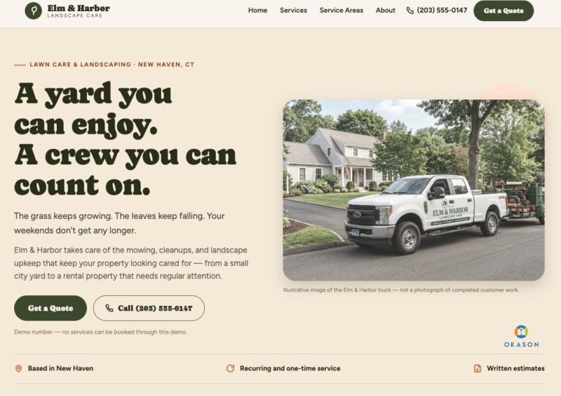 Warm and local landscaping website design