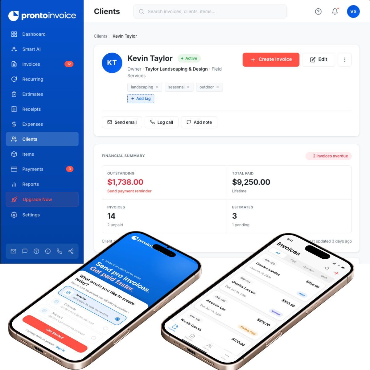 Pronto Invoice screens