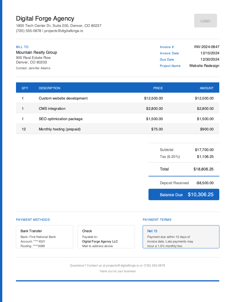 Free Web Agency Invoice Template Preview
