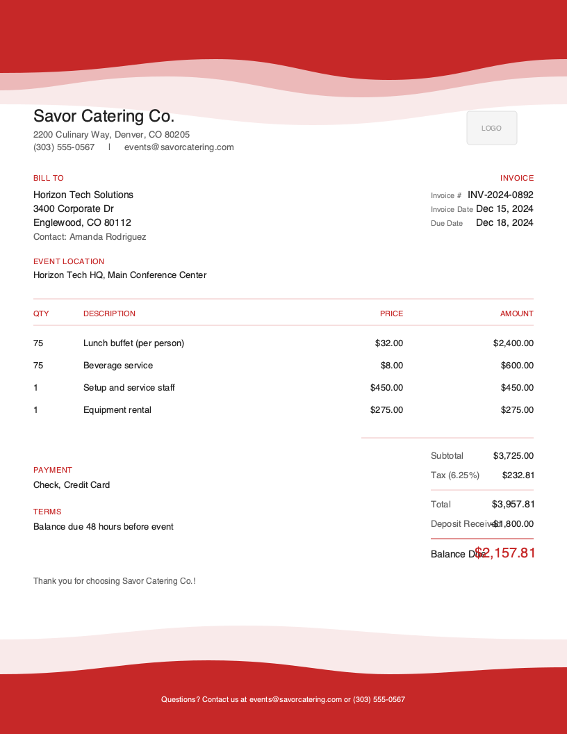 Artistic Catering Invoice Template