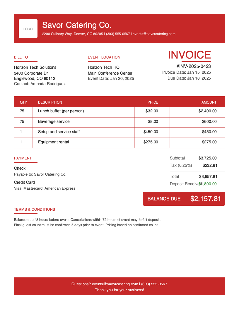 Catering Invoice Template