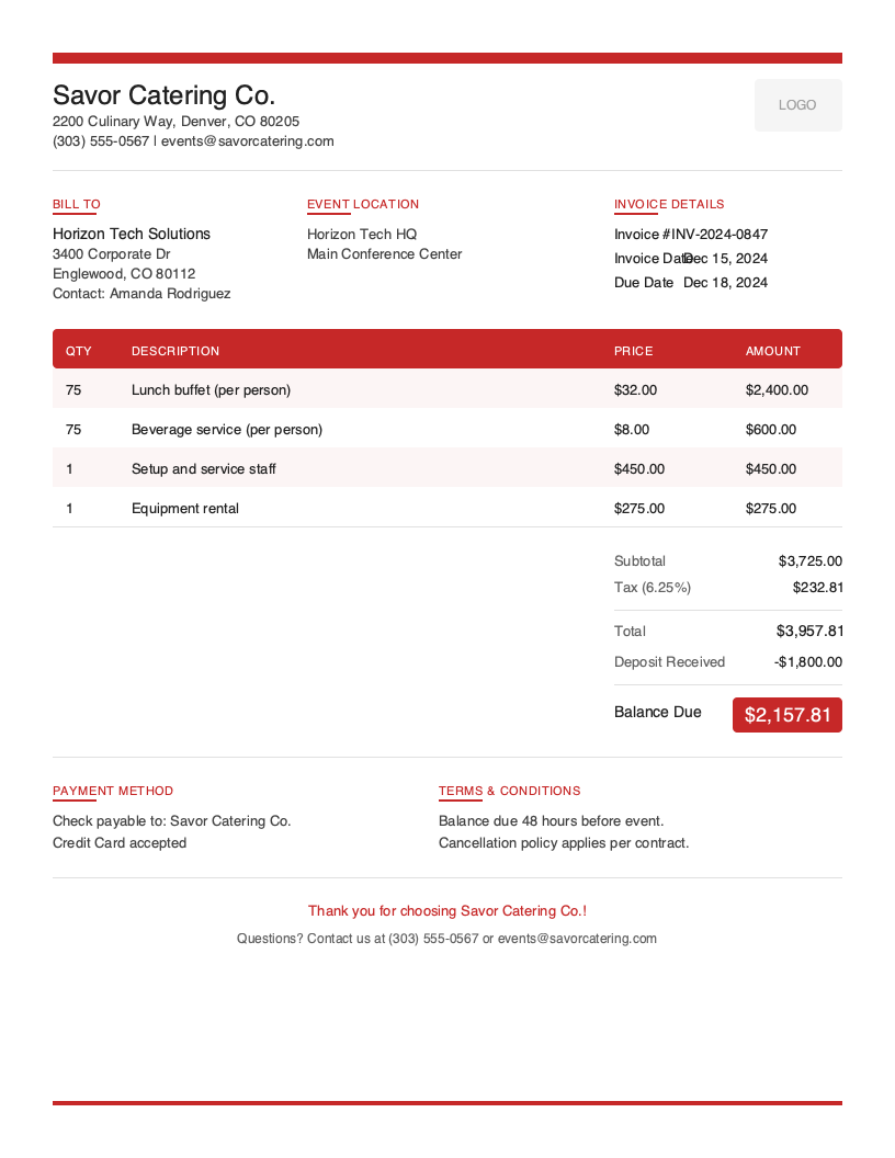 Modern Catering Invoice Template