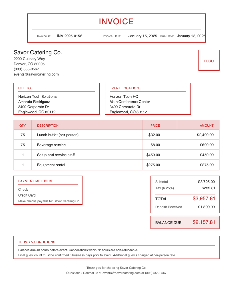 Classic Catering Invoice Template