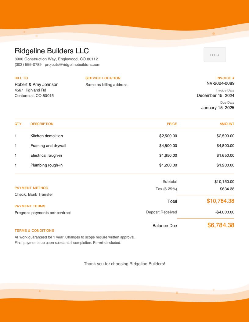 Artistic Construction Invoice Template