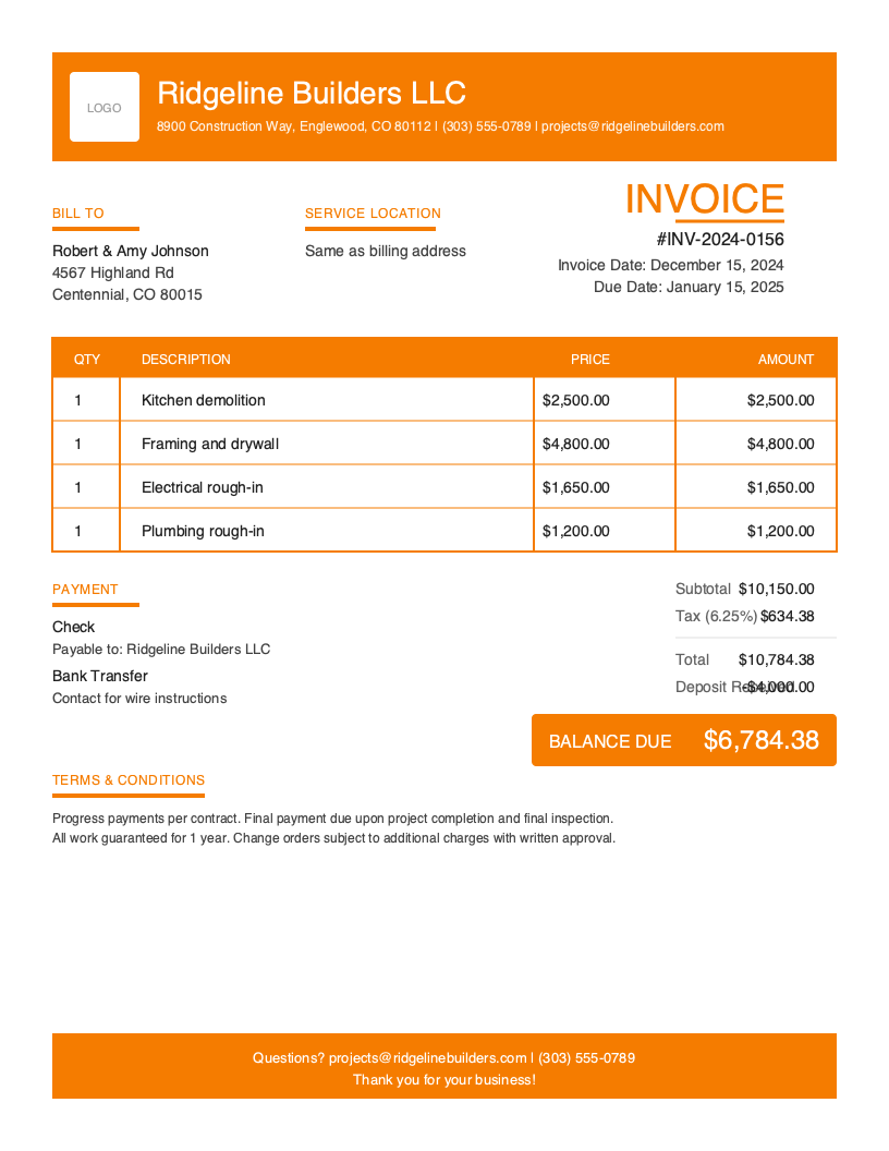 Construction Invoice Template