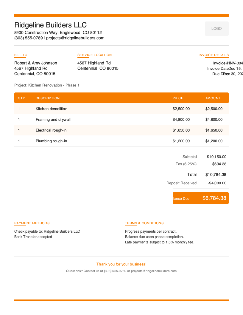 Modern Construction Invoice Template