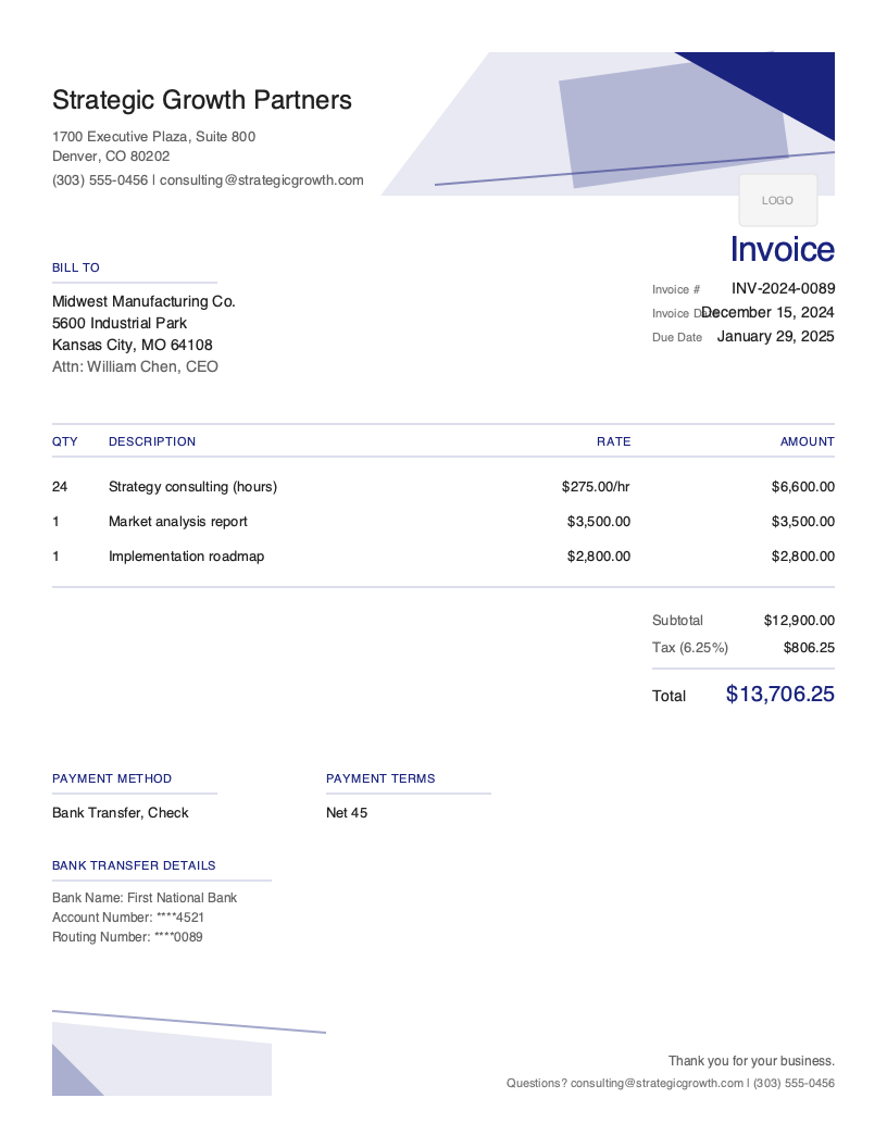 Artistic Consulting Invoice Template