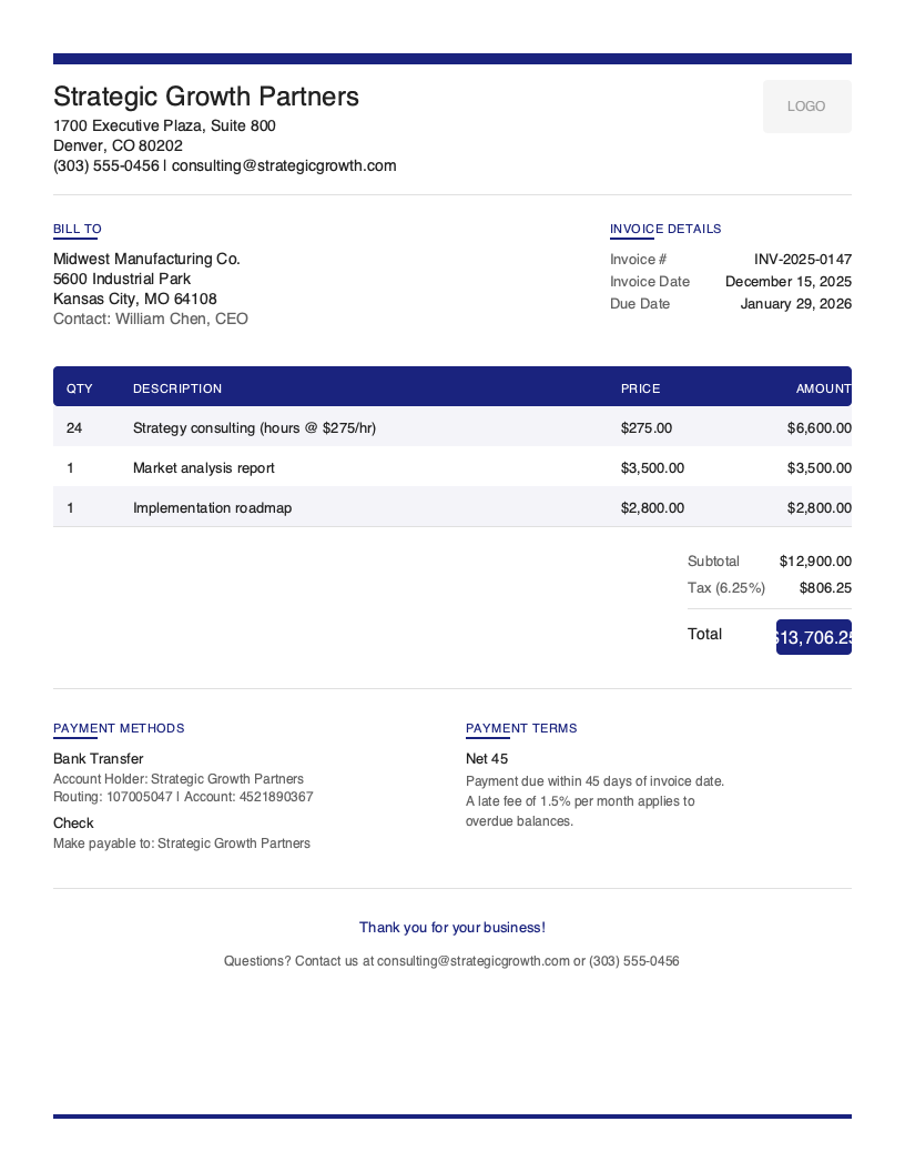 Modern Consulting Invoice Template