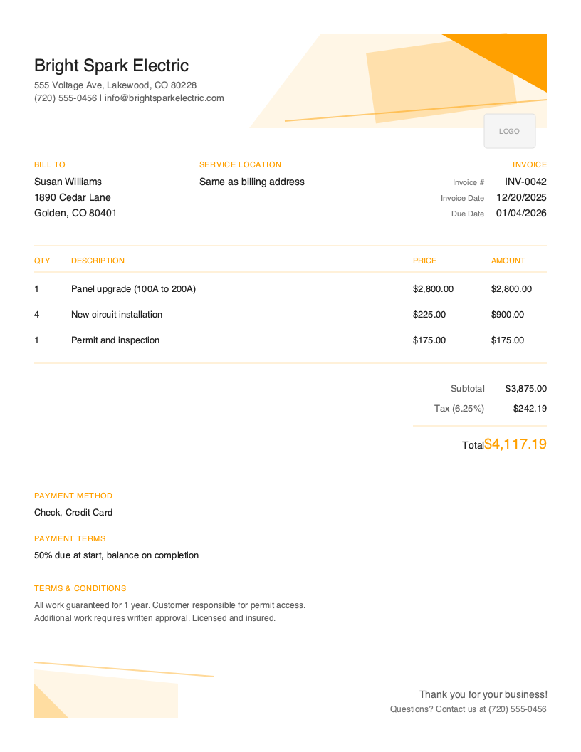 Artistic Electrical Invoice Template