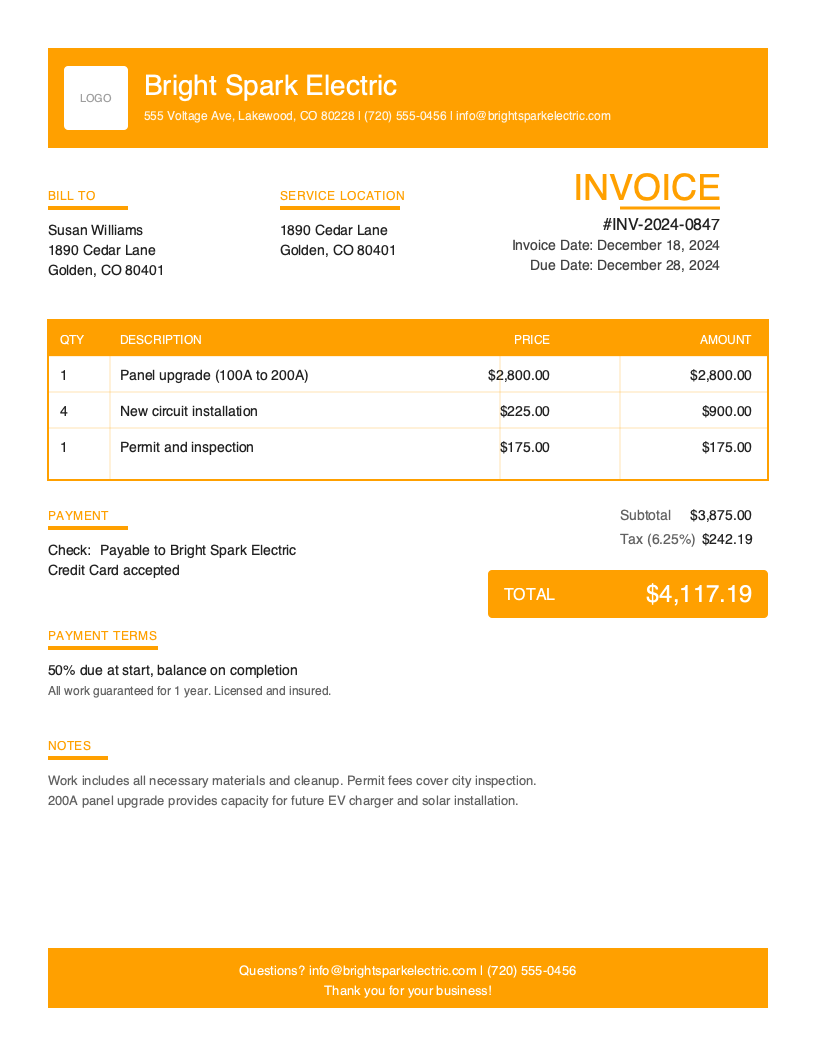 Electrical Invoice Template