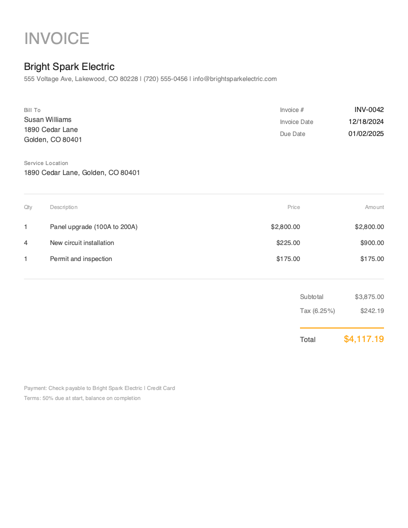 Classic Electrical Invoice Template