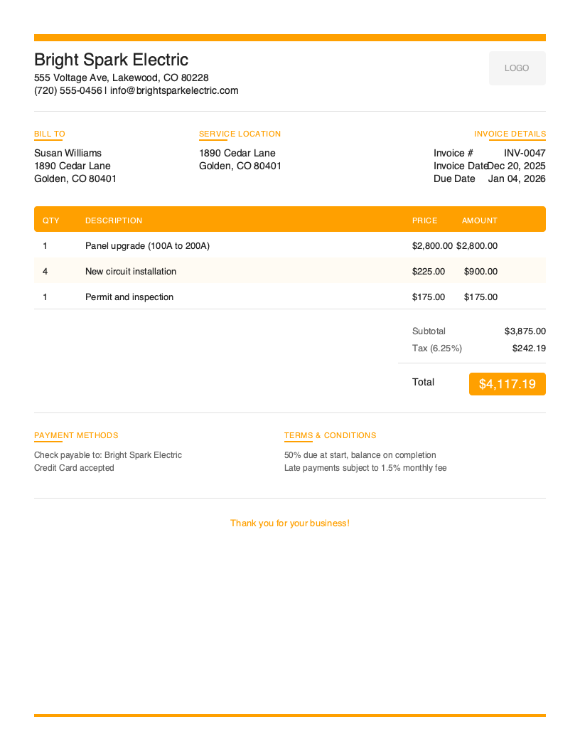 Modern Electrical Invoice Template