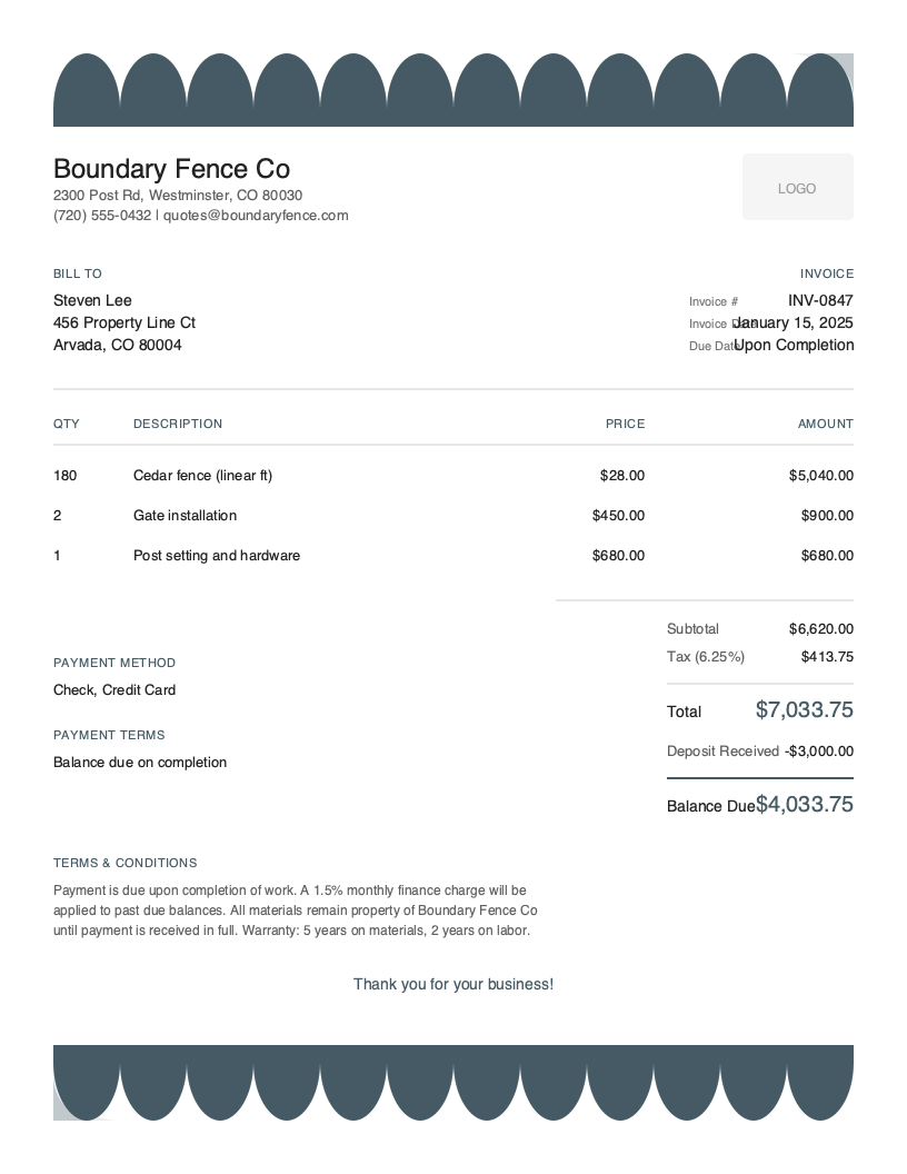 Fencing Invoice Template