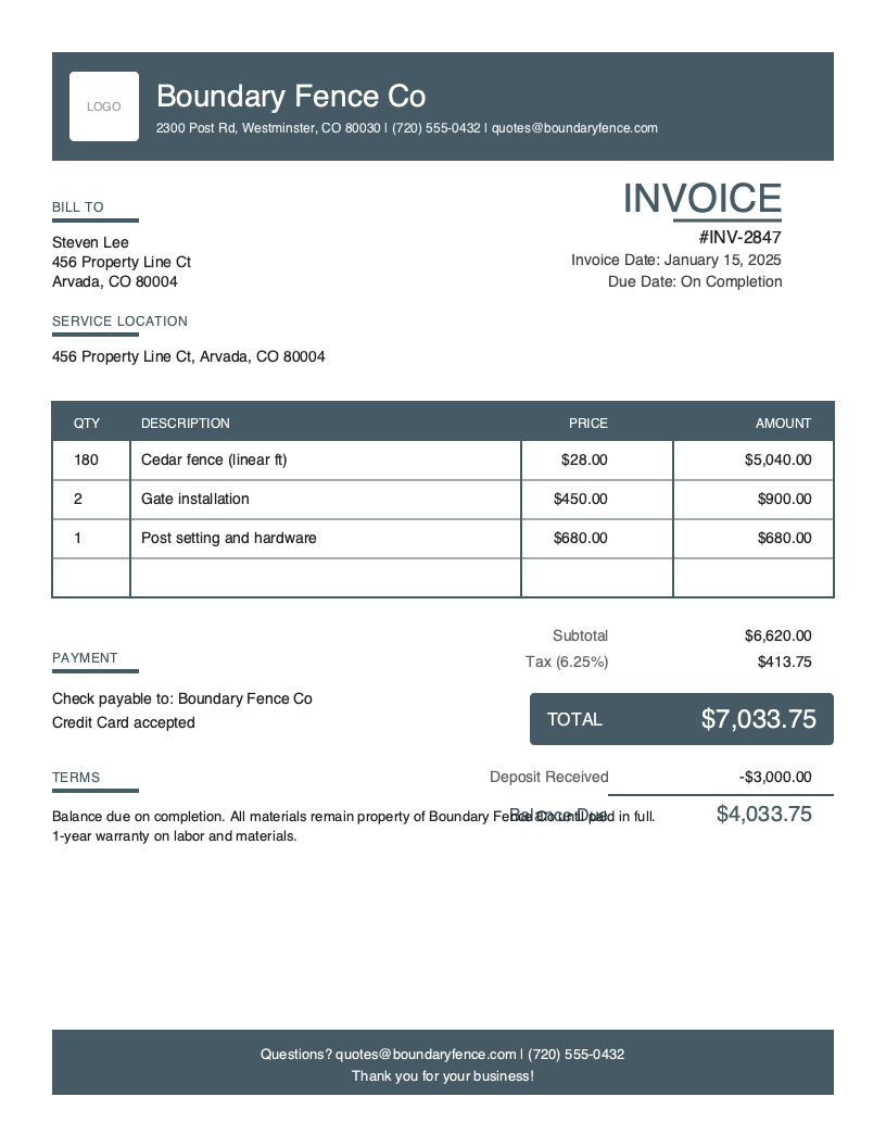 Bold Fencing Invoice Template