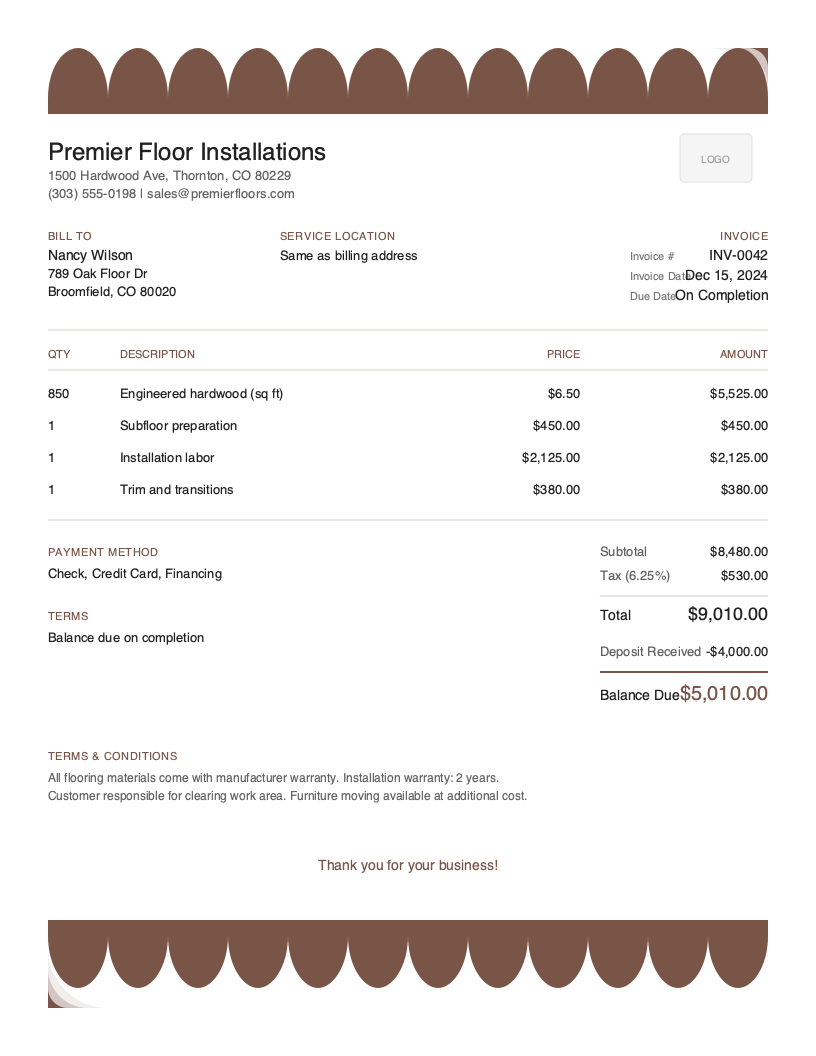 Artistic Flooring Invoice Template