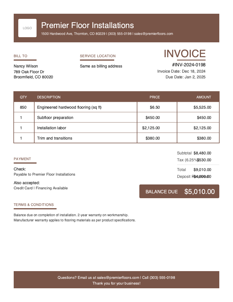 Flooring Invoice Template