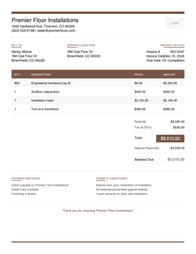 Modern Flooring Invoice Template