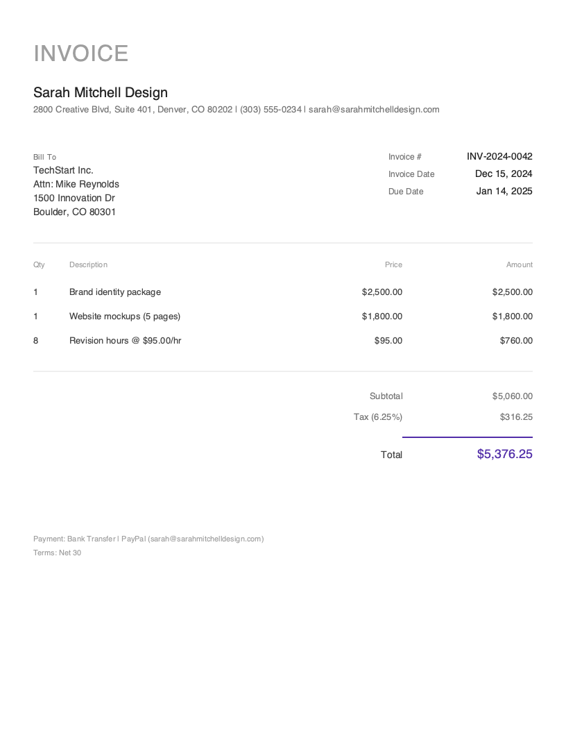Minimal Freelance Invoice Template