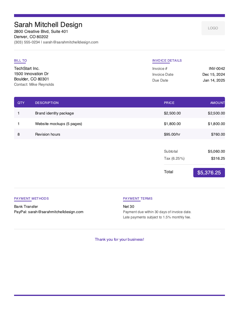 Modern Freelance Invoice Template