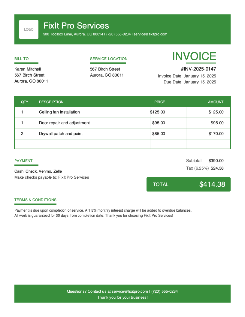 Bold Handyman Invoice Template