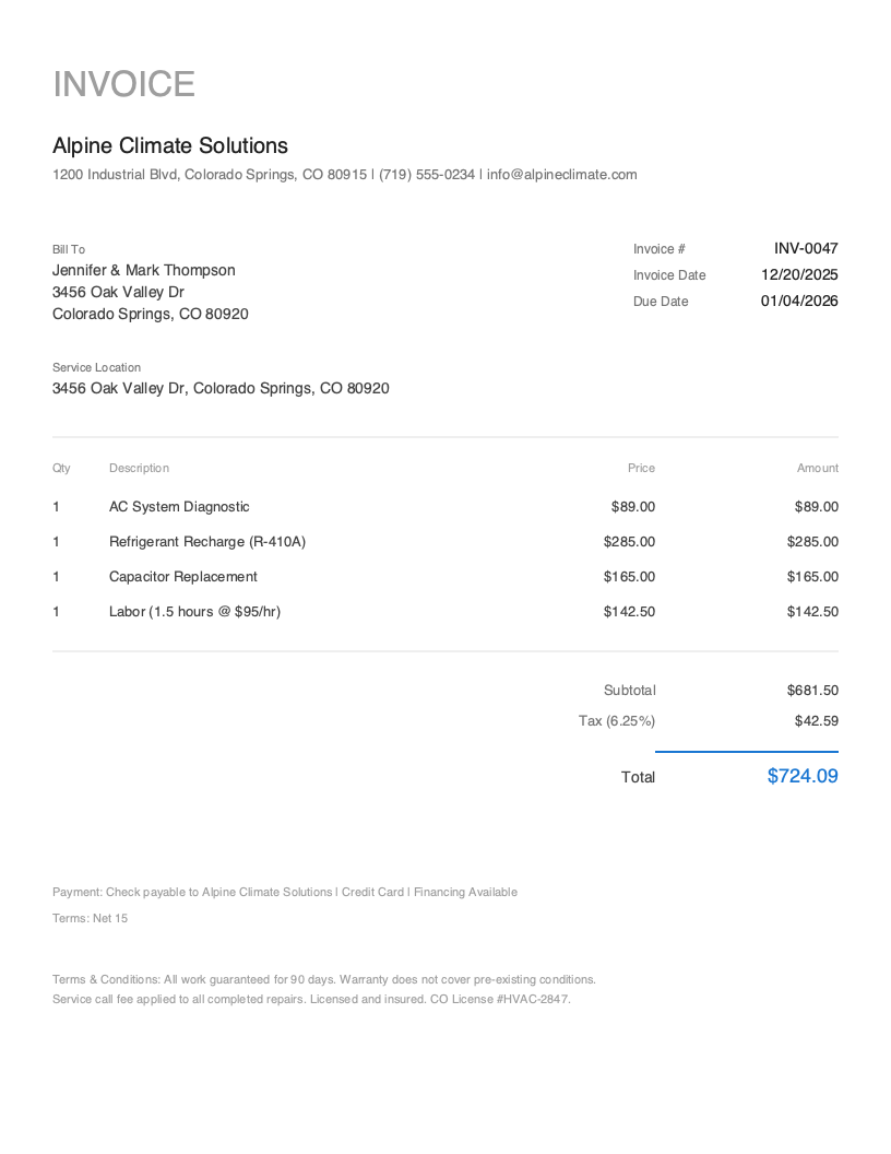 Minimal HVAC Invoice Template
