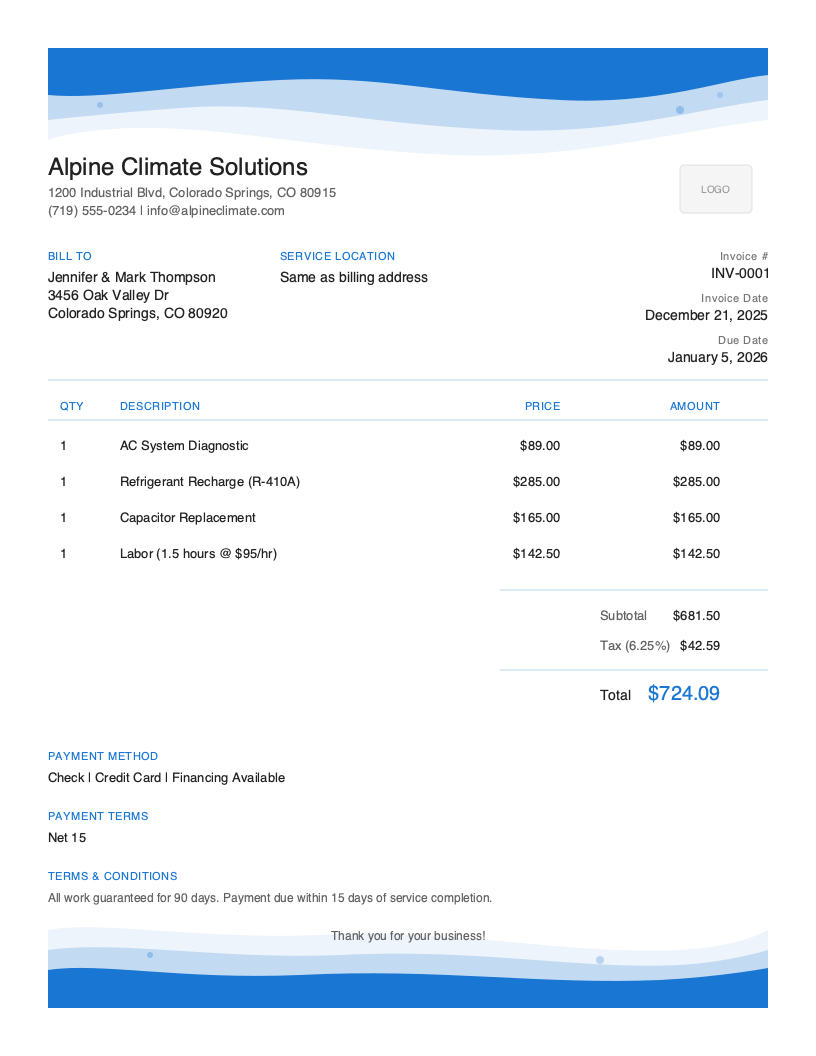 HVAC Invoice Template