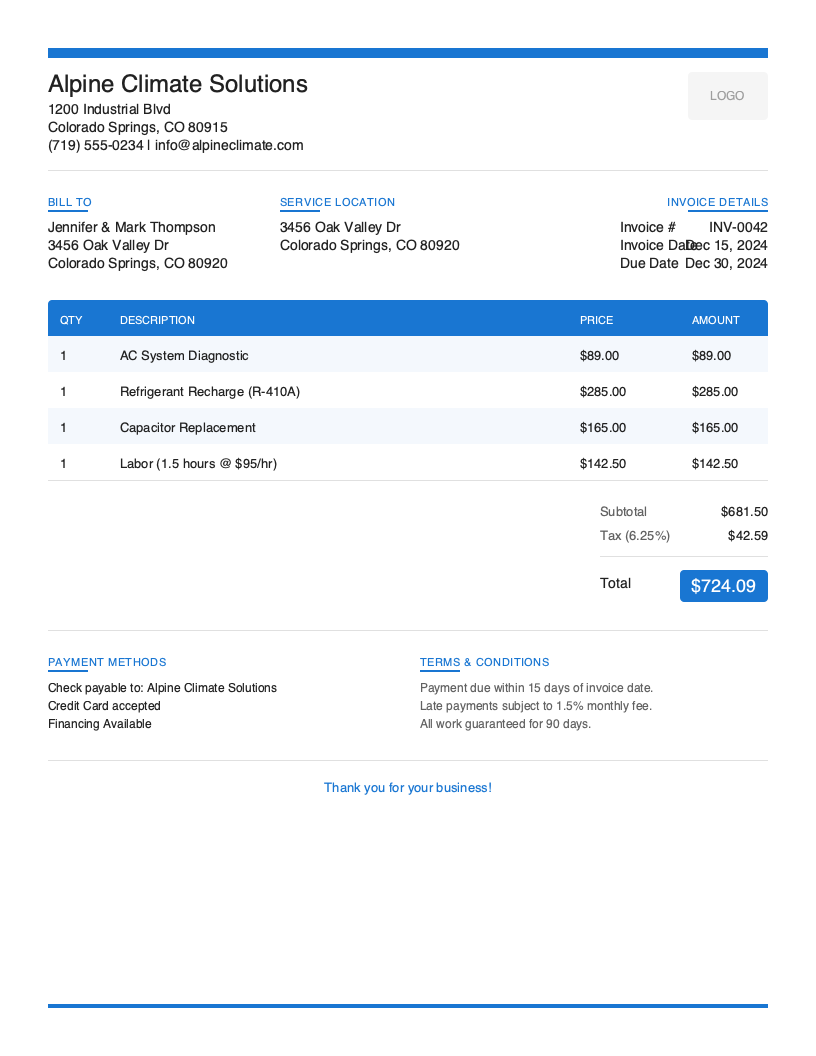 Modern HVAC Invoice Template