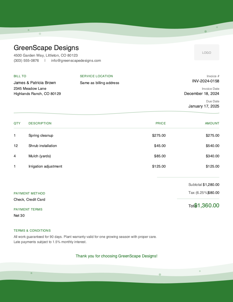 Artistic Landscaping Invoice Template
