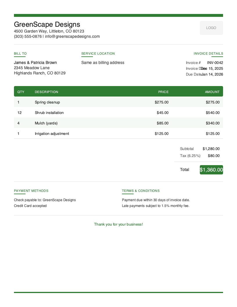Landscaping Invoice Template