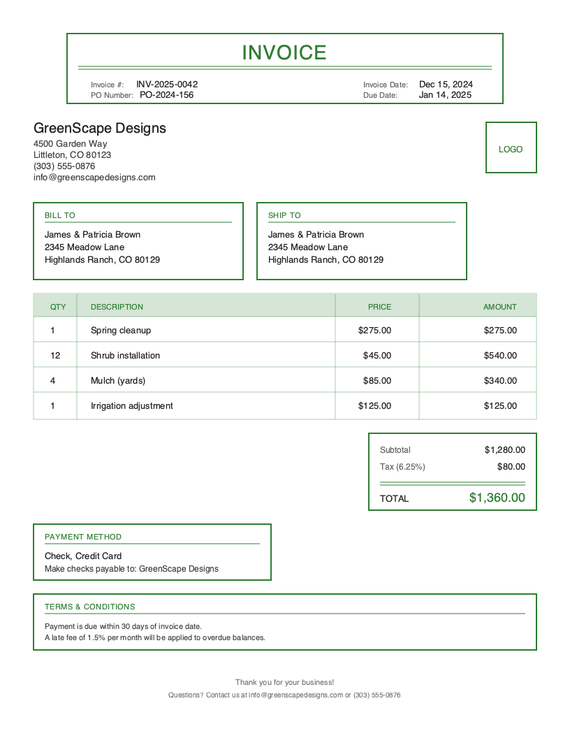 Classic Landscaping Invoice Template