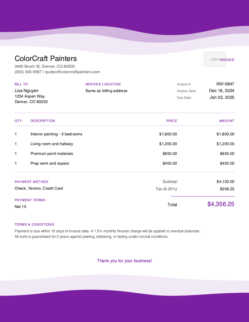 Painting Invoice Template