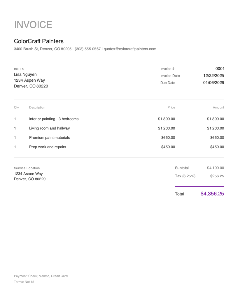 Minimal Painting invoice template preview