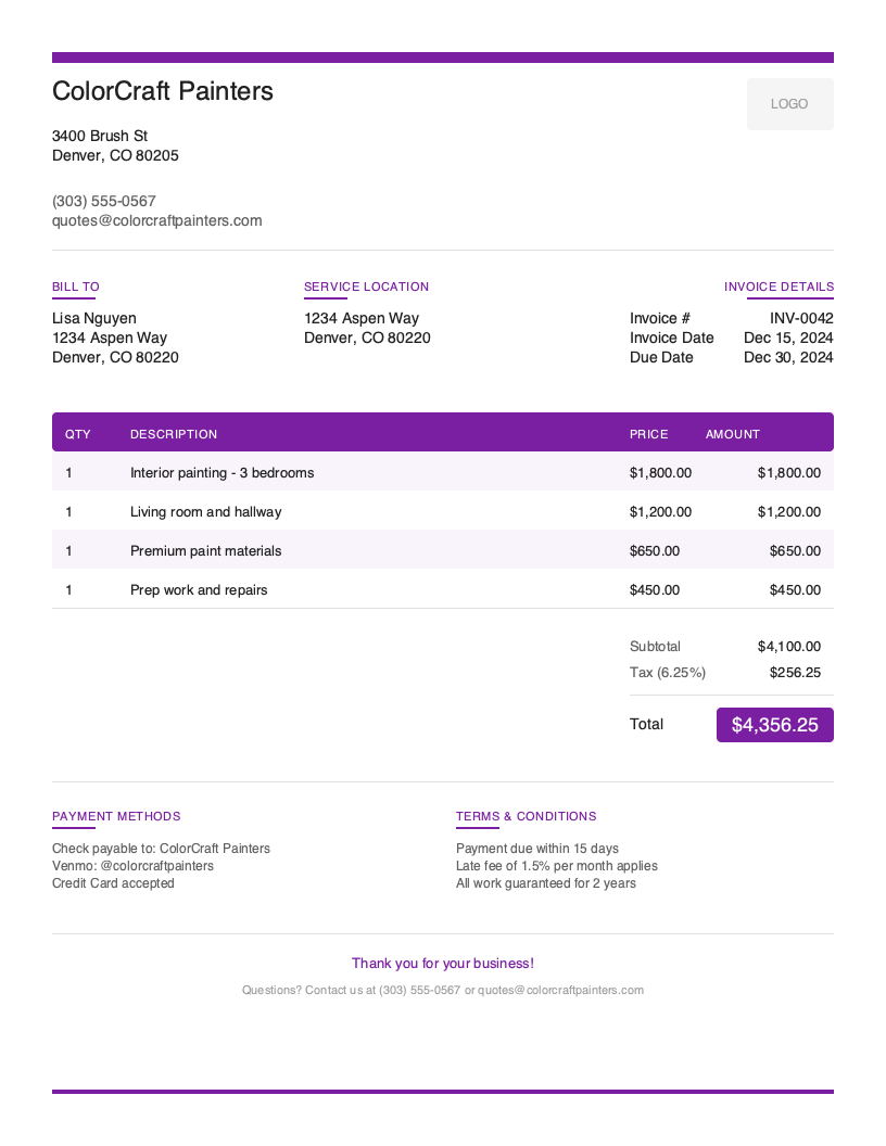 Modern Painting Invoice Template