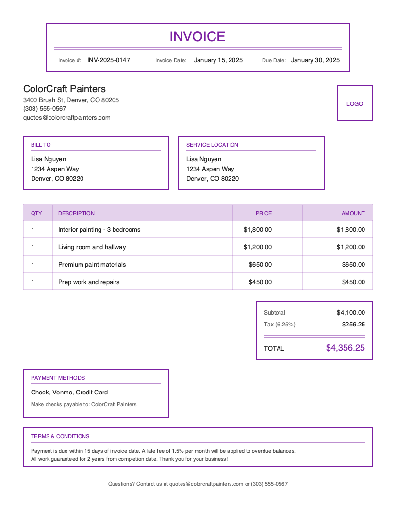 Classic Painting Invoice Template
