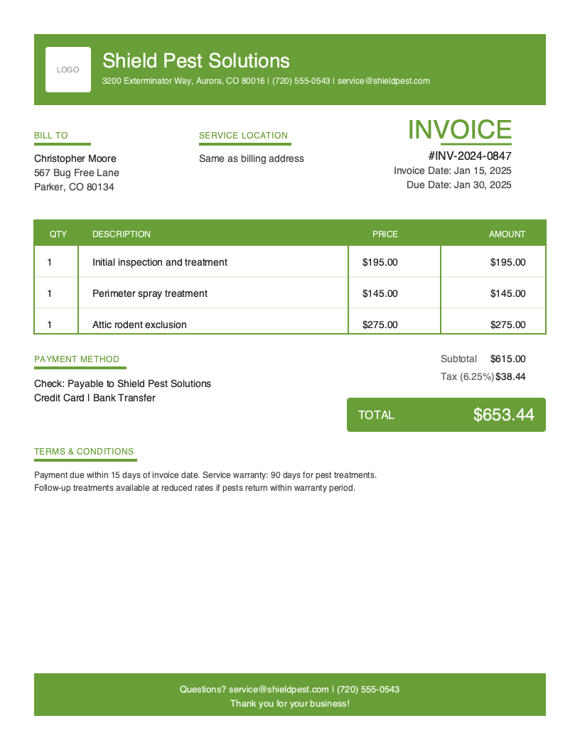 Bold Pest Control Invoice Template